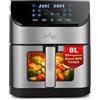 LEHMANN Friggitrice ad Aria XXL 8 Litri, 1800 W, Air Fryer con Finestra di Visualizzazione, Pannello Digitale, 12 Modalità Intelligenti, max 200°C, Lavabile in Lavastoviglie, 90% di Grassi in Meno