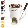 Generic Tazza per fonduta di cioccolato con forchette, tazza da fusione in ceramica 3 in 1, set scaldino in ceramica per formaggio, cioccolato e burro (beige)