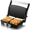 SUPERLEX Griglia elettrica a contatto in acciaio inox, 1500-1800 W, con piastre antiaderenti, per bistecca e verdure, compatta 27,5 x 17,8 cm, coperchio in acciaio inox