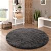 Paco Home Tappeto Salotto Pelo Lungo Rotondo Shaggy Moderno Pelo Lungo Finta Pelliccia Morbido Monocolore, Dimensione:Ø 200 cm tondo, Colore:Antracite