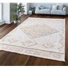 TT Home Tappeto Pelo Corto Boho Disegno Geometrico 3D Con Frange, Colore:Grigio Crema, Dimensione:120 cm Rund