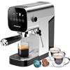 Aigostar - Macchina Caffè Espresso 2-in-1, Compatibile con Capsule e Caffè Macinato, 20 Bar con Schermo Touch LCD, Cappuccinatore Orientabile, Serbatoio 0.9L, 1350W, Design Compatto in Acciaio Inox
