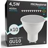 Eurocali 10x Lampadine LED GU10 4,5W Opaca 400 lumen - Forma: Faretto - Luce Bianco Freddo 6500K - Fascio Luminoso 100°