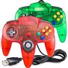 miadore Confezione da 2 controller N64, controller N64 con cavo USB N64, joystick da gioco con cavo USB N64, per Windows, PC, Mac, Linux Raspberry Pi 3 Sega Genesis (trasparente verde/rosso trasparente)