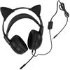 Gedourain Cuffie da Gioco Cat Ears Cuffie Stereo con Riduzione del Rumore Carine Sopra L'orecchio con Microfono per Ragazze PC Phone, Spina da 3,5 Mm per Donne Bambini (Nera)