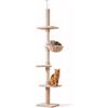 PawHut Tiragraffi per Gatto a Soffitto, Albero Tiragraffi per Gatti Multilivello in Peluche con Amaca e Altezza Regolabile, 40x34x230-260cm, Beige