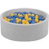 Petsona Piscina per Cani E Gatti in Morbida Schiuma Piscina per Cani 90X30cm/200 Palline Colorate Area Giochi per Cani E Gatti Fodera Rimovibile E Lavabile, Grigio Chiaro: Blu/Giallo