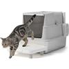 LEADZM Lettiera per gatti XXL, contenitore per lettiera chiuso, in acciaio inox, con coperchio rimovibile, paletta per lettiera e tappetino da pavimento, grigio classico