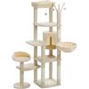 PETEPELA Tiragraffi da 150 cm per Gatti, Albero Alto per Gatti Grandi, Torre per Gatti a Più Livelli, Tiragraffi per Gatti da Interno, Casa per Gatti con Grande Amaca, Tiragraffi e 2 Posatoi, Beige