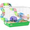 PawHut Gabbia per criceto roditore a 2 livelli con tunnel, biberon acqua, ruota, casetta, scale dim. 46L x 30L x 37H cm