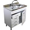 GI.MAR Mobile Sottolavello Bianco 80 cm con Cassetti e Lavello Inox