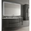 Mobile bagno sospeso Vague antracite, cm 138, specchio a led, lavabo e doppia colonna cm.30