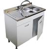 GI.MAR Mobile Sottolavello Bianco 2 Ante con Lavello Inox 90 cm - Piedini Regolabili