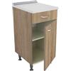 GI.MAR Base Cucina Componibile 40 cm Rovere con 1 Anta dx 1 Cassetto - Top Legno