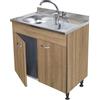 GI.MAR+APELL Sottolavello Rovere 80 cm con Lavello Inox 1 Vasca a Sinistra