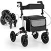 HOMASIS 2 in 1 Deambulatore per Anziani con Seduta, Deambulatore Pieghevole e Regolabile in 7 Altezze, Carrello Rollator in Alluminio per Anziani da Viaggio con Borsa, Fino a 140 kg (Argento)