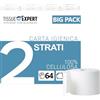 Tissue Expert Carta igienica, 2 strati, 64 rotoli x 250 fogli, 100% cellulosa, carta igienica super morbida, confezione grande per uso commerciale, carta igienica, ideale per molti consumatori