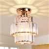 Cainjiazh Mini lampadario moderno con cristalli e lampadario da incasso, a doppio strato, per camera da letto, cucina, bar, bagno, corridoio (oro)