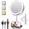 Auxmir Grande specchio da trucco illuminato da 22,9 cm, con ingrandimento, 1X/30X, doppio specchio ingranditore con altezza regolabile, specchio cosmetico ricaricabile con luci dimmerabili in 3 colori