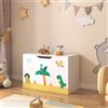 [en.casa] Baule per Giocattoli (AxLxP) 40 x 60 x 30 cm Cassapanca per Cameretta Contenitore Porta Giochi - Mobile a Misura di Bimbi - Decorazione Dinosauro - Verde/Giallo
