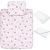 baby idea Babysanity Lenzuola Next To Me Compatibili 4 pezzi: Federa Cuscino, Piumino, Copripiumino, Lenzuolo Angoli per Culla Lettino Neonato - Chicco Kinderkraft Cam Brevi OEKO-TEX (Orso Luna Rosa)