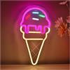 Generico Lampada segnaletica Insegna al neon da parete con cono gelato e granella di zucchero per la decorazione gelaterie, 16,4×29,6cm