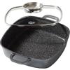 STONELINE Casseruola Quadrata 24 cm, Tegame 2 Manici Coperchio Salva-Aroma Alluminio Pressofuso, Rivestimento Antiaderente con Vere Particelle di Pietra, A Induzione Forno Tutti i Piani, Grigio