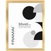 FRAMAI® Cornice portafoto 30x40 cm, in oro MDF, con telaio ecologico e plexiglass anti-rottura, gancio e supporto