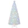 RELAX4LIFE Albero di Natale Bianco Artificiale 180cm con Luci in Fibre Ottiche e Addobbi: 1 Stella e Fiocchi di Neve a LED, Rami Folti e Realistici in PVC, Base Pieghevole in Ferro