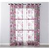 GIVBRO Tende trasparenti con occhielli, motivo peonia, in voile, tende trasparenti per porte e finestre, per casa, viola, 100 x 200 cm