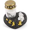 Novaliv, decorazione per tomba a forma di angelo, per cimitero (cuore in preghiera in nero, lumino per tomba in bianco)