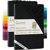 Lavea® Set 2 Lenzuola con Angoli Singolo 90x200 cm - Jersey 100% Cotone - Per Materassi Topper fino a 10 cm - Con Elastico Tutto Intorno - Certificato OEKO-TEX - Nero