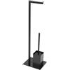 Generic PIANTANA PORTA ROTOLO E SCOPINO BAGNO BASE VETRO FULL NERA 22x18xh.70,5 cm FERIDRAS