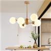 JIAODIE Moderno Rame Lampada A Sospensione Palla Di Vetro Lampadario Sferico Luce Pendente Latte Bianco Vetro Palla Luci Soggiorno Bar Coperto Lampada Da Soffitto Plafoniera Illuminazione ,Ø75CM/6heads