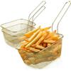 com-four® 3x Mini cestini per servire patatine fritte, ciotola spuntini | mini cestini per friggere color oro - con manico