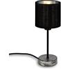 Briloner - Lampada da tavolo, lampada da tavolo con paralume in tessuto, lampada da tavolo, interruttore a cavo, 1x presa E14 max. 25 watt, argento-nero.