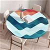 Morbuy Plastificata Tovaglia Rotondo con Bordo Elastico, Tovaglie da Tavola Antimacchia Plastica Tovaglia per Salotto Caffè Pranzo Giardino Decorazione -Astratto Pittura 3D (Onda dell'oceano,90cm)