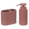 Inbagno Set Accessori Bagno 2 Pezzi Con Dispenser Sapone Liquido E Bicchiere Porta Spazzolini In Poliresina Terracotta Della Linea Marica
