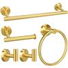 RUBY.Q Set di 5 accessori da bagno in oro spazzolato, inclusi barre porta asciugamani da 40,6 cm, porta carta igienica, anelli per asciugamani, ganci per accappatoio