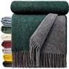 STTS International Coperta in lana vergine al 100%, in diversi colori; copriletto, plaid Tirol in lana vergine, double face, 140 x 200 cm, grigio-verde