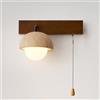 RXPVUXE Applique da parete moderna a cupola in pietra naturale, lampada da parete in travertino giallo con paralume in vetro e interruttore a tirante, base in legno(Walnut color)