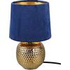meineWunschleuchte Lampada da tavolo con base in ceramica oro e velluto blu, altezza 26 cm