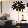 CIYEFHSEF Lampada da terra /in piuma di struzzo naturale piantana per arredamento camera letto ragazza, luce terra con finitura oro, luce d'atmosfera 3 temperature colore con interruttore pedale (nero )