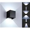 Planetitaly Applique Lampada Parete Led 12W, Impermeabile IP65, Cubo doppio fascio di luce regolabile sopra e sotto, Ideale per illuminare casa, balcone, negozio, villa cerimonei, (4000K, Nero) ES46-NN