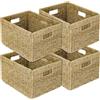 HMF Cesto portaoggetti compatibile con libreria Billy, Cesto intrecciato in alghe marine con tre manici | Set da 4 | 35 x 25 x 20 cm | Naturale