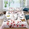 Loussiesd Set di biancheria da letto con motivo farfalla Sukura per ragazze, copripiumino con grafica di animali da fattoria, copripiumino per letto king size con 1 copripiumino e 2 federe