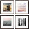 PHOTOLINI Set di 4 cornici per poster 30x30 cm con passe-partout 20x20 cm legno MDF rovere scuro, plexiglass infrangibile, da parete, accessori inclusi - per foto, immagini e poster