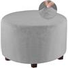 FANSU Copri Pouf Rotondo Elasticizzato, Velluto Poggiapiedi Lavabile Copri Ottomano Copertura per Sgabello Pouf Poggiapiedi Fodere per Sgabello per Soggiorno (Grigio Chiaro,M)