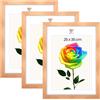 MG Design Set da 3 cornici portafoto 25 x 35 cm - Cornici in legno Naturale con vetri acrilici infrangibili, verticale e orizzontale, da appendere e da appoggiare