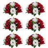 Nuptio, Centrotavola di fiori artificiali per tavoli, 6 pezzi, fiori finti rosso cremisi e bianchi, diametro 24,1 cm, composizione di rose finte in seta per matrimoni, feste, centrotavola, decorazioni